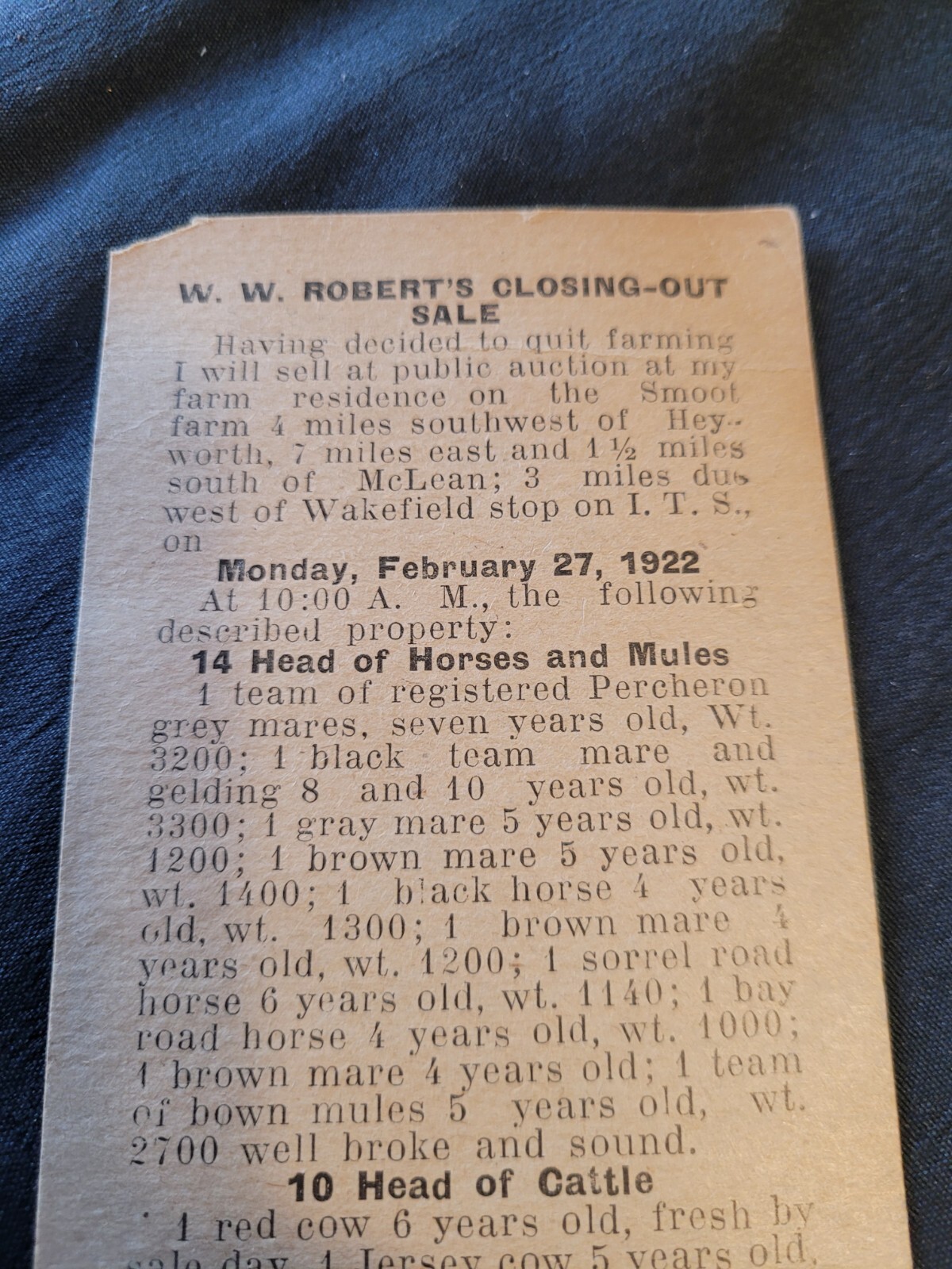 1922 Farm Closing Out Sale Brochure