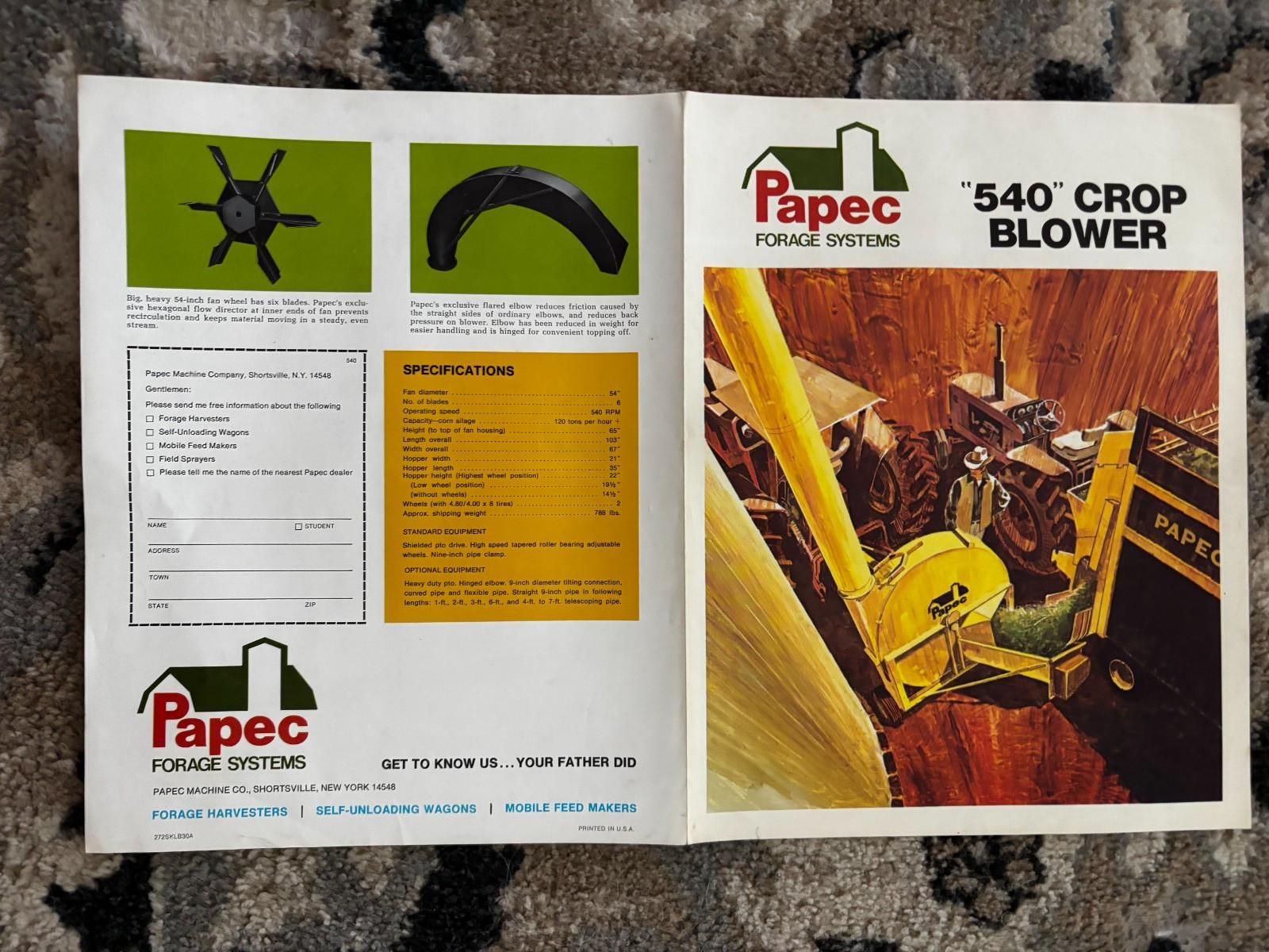 Papec 540 Crop Blower For 1972 Brochure DCPA26