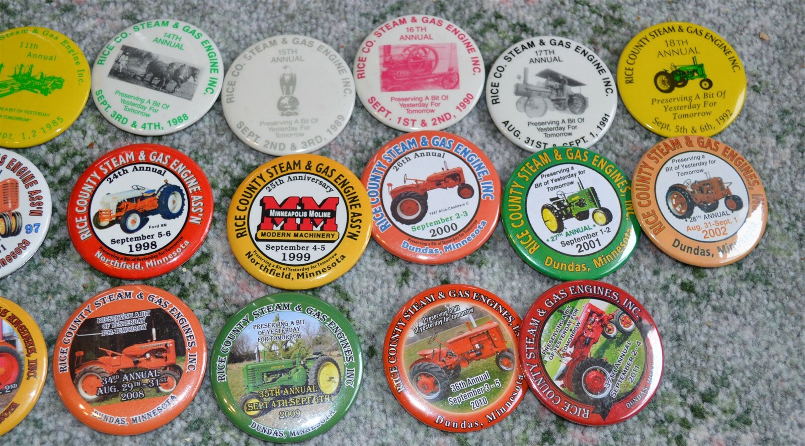 23 different Rice County Steam & Gas Engines Tractor Buttons 1976-2011