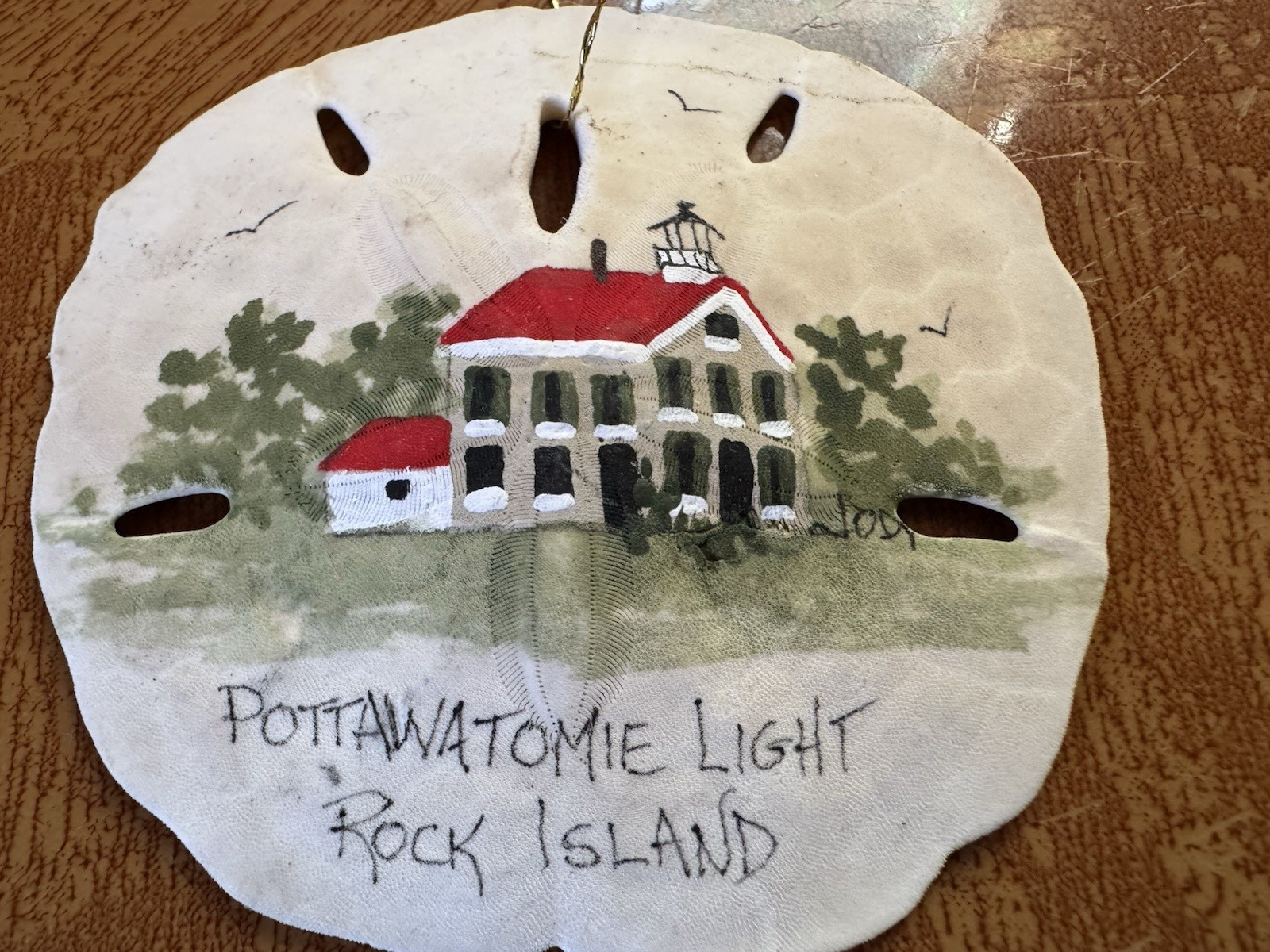 Painted 3″ Sand Dollar~Rock Island, Illinois~Pottawatomi Light House~435