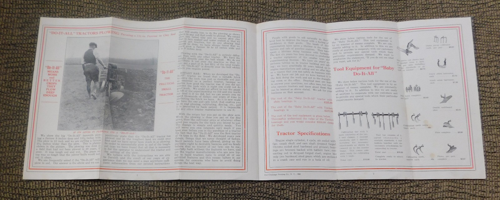 1920’s Do-It-All Tractor Brochure Pamphlet *Very RARE*