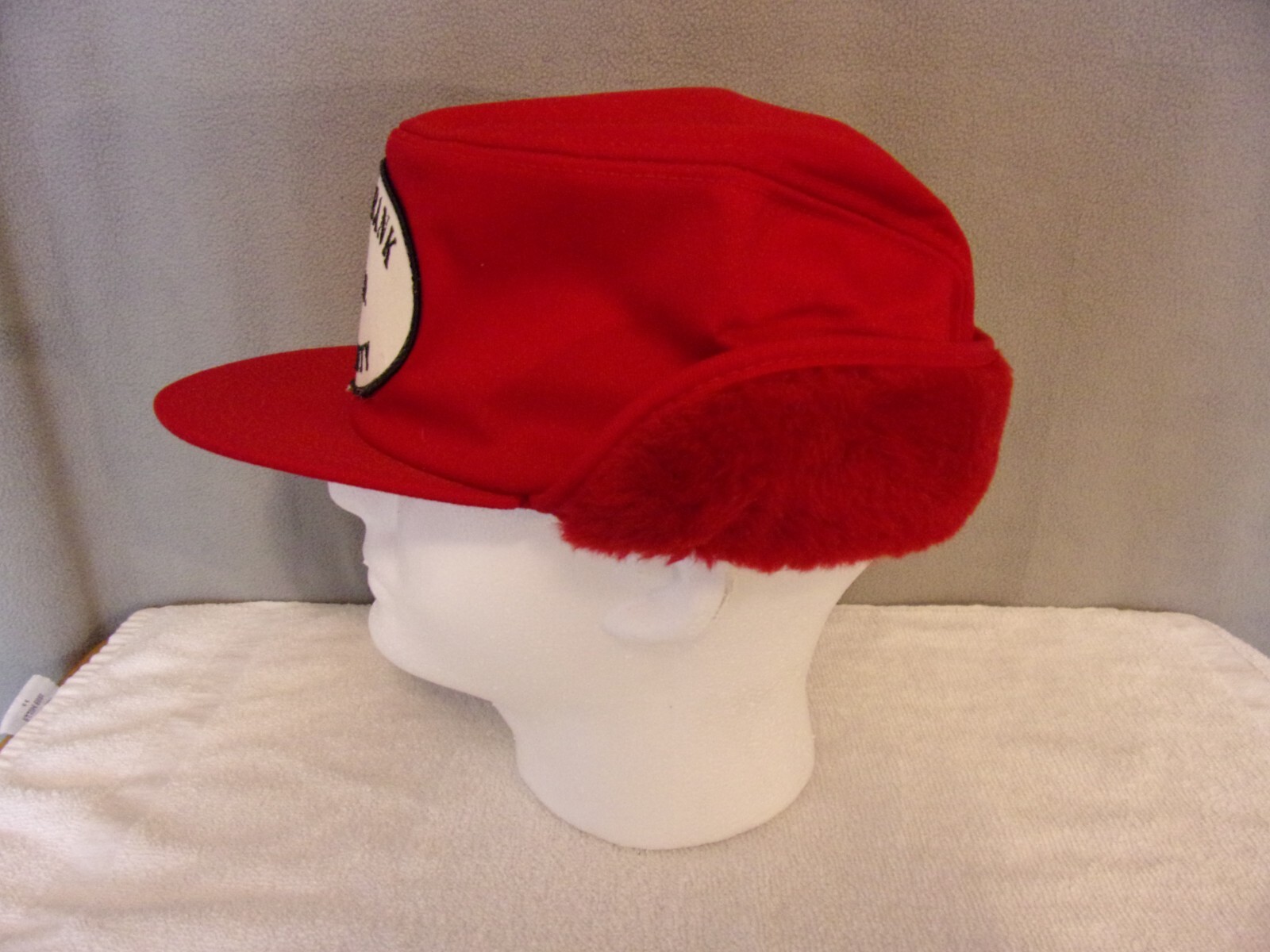 VTG ~ “Peoples Bank & Trust” K-Brand Fuzzy Ear Flap Trucker/Farmer Cap Med-Lg