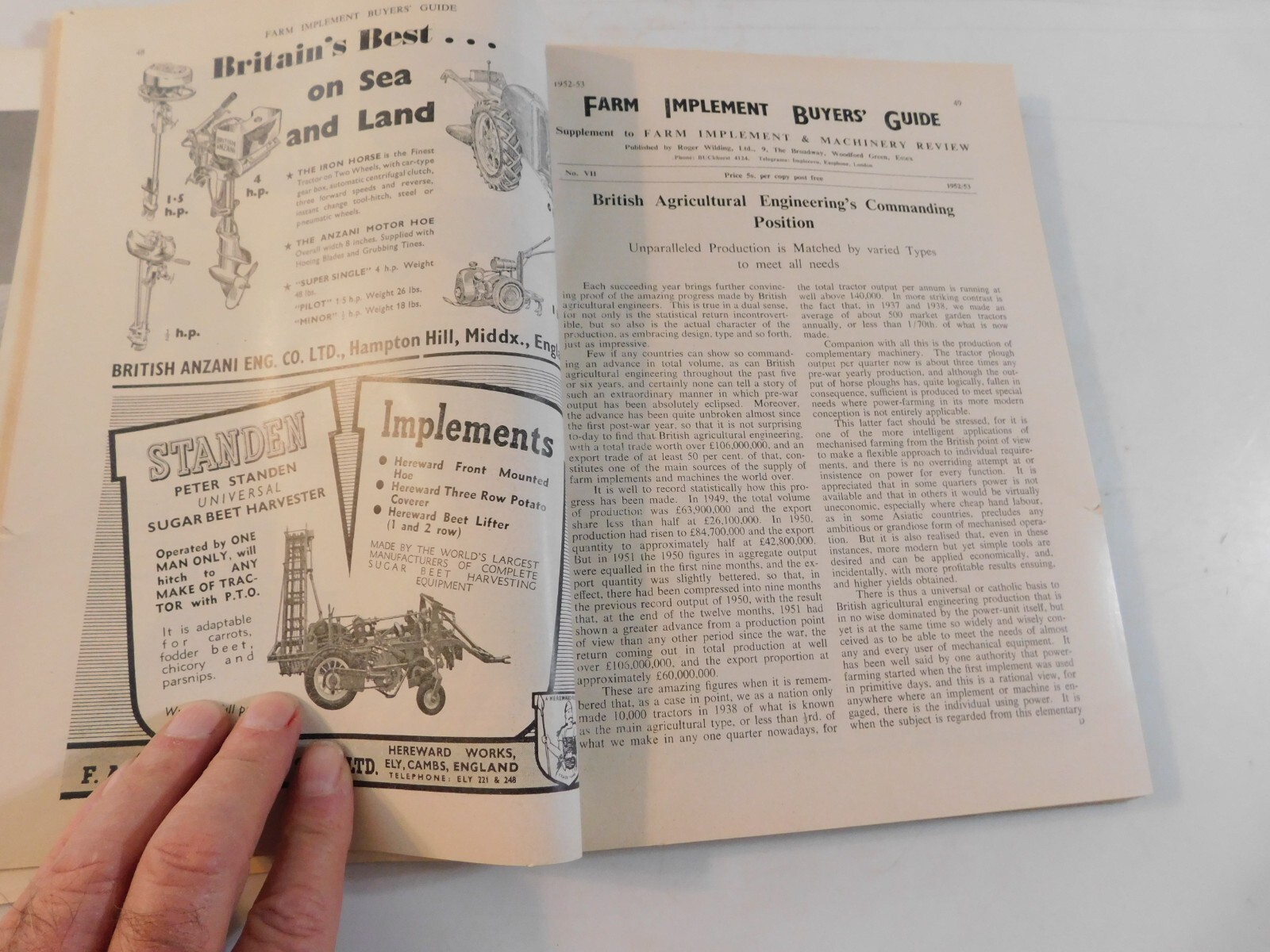 1952-53 FARM IMPLEMENT BUYER’S GUIDE ENGLAND WINNROWERS LAND ROLLERS TEA CUTTERS