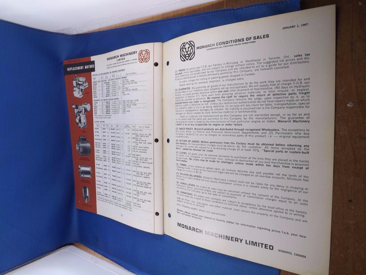 MONARCH MACHINERY LIMITED PRICE LIST CATALOG 1967 PUMPS GRINDERS MOTORS FARM
