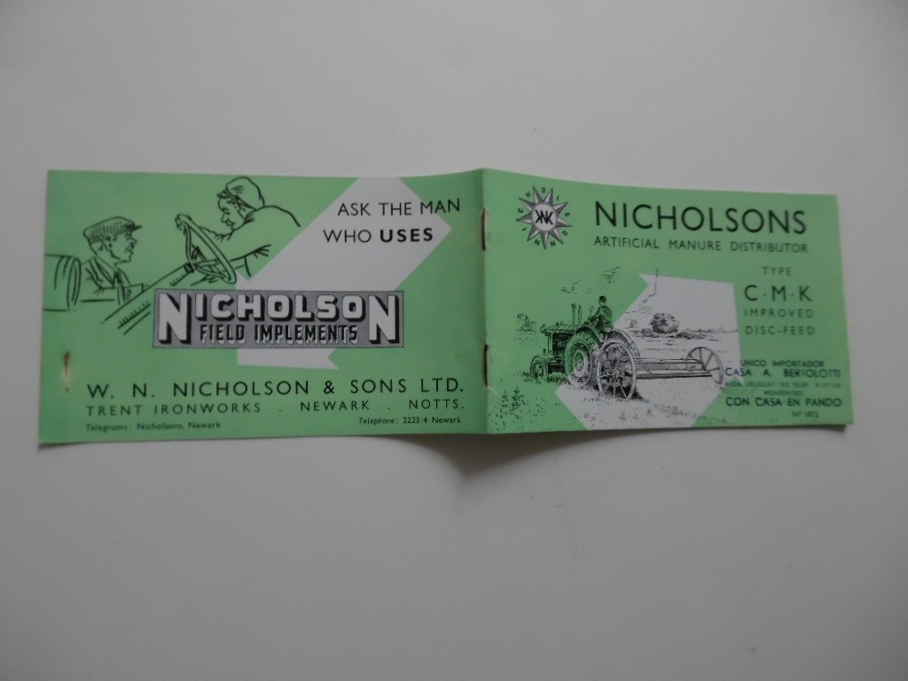 1930s W.N. Nicholson & Sons Ltd Manure Distributor Spreader Brochure Newark UK