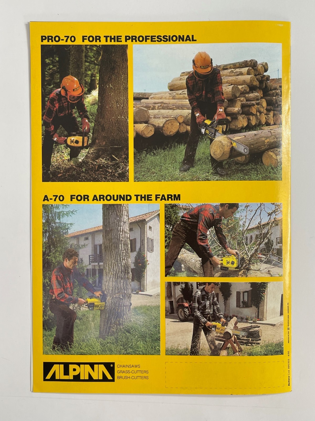 Vintage Original 1980s – Alpina Chainsaws Model A-70 / Prof-70 Sales Brochure