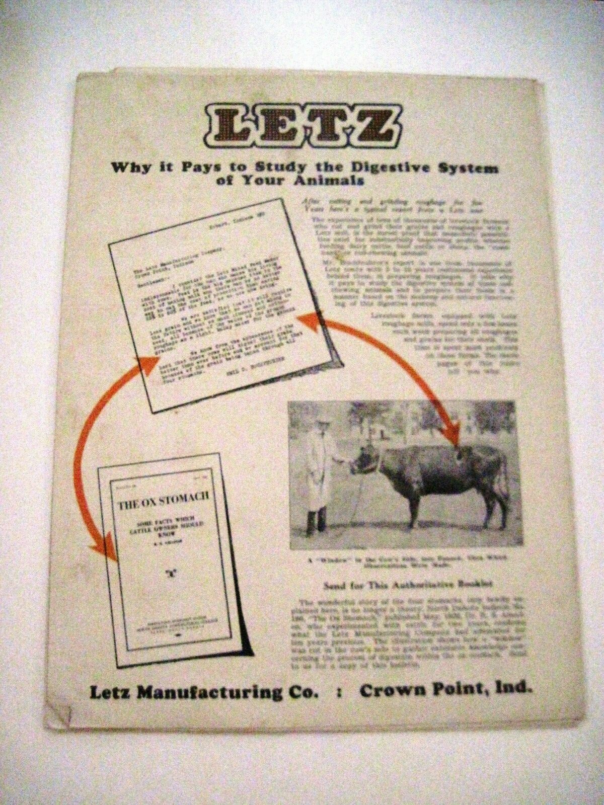 1939 Catalog “Letz” Farm Equipment w/ (4) Pamphlets – Describes Cows Stomach *