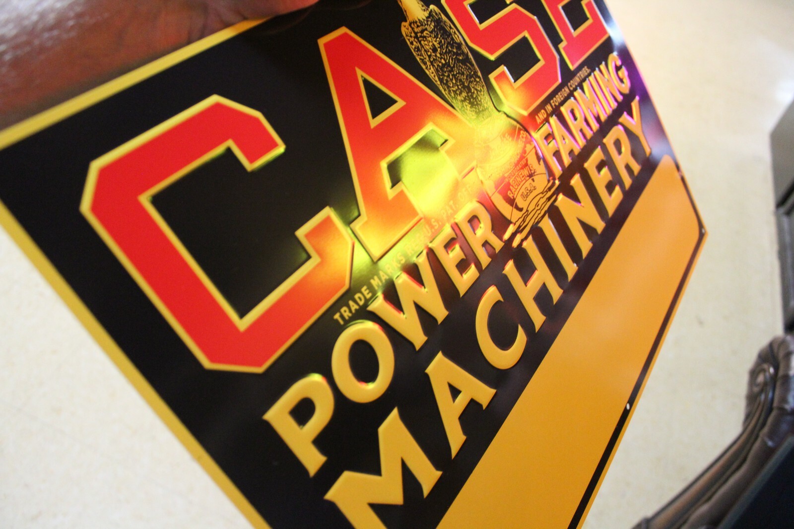 CASE FARMING MACHINERY DEALER EMBOSSED METAL SIGN EAGLE ABE SALES GAS OIL SEED