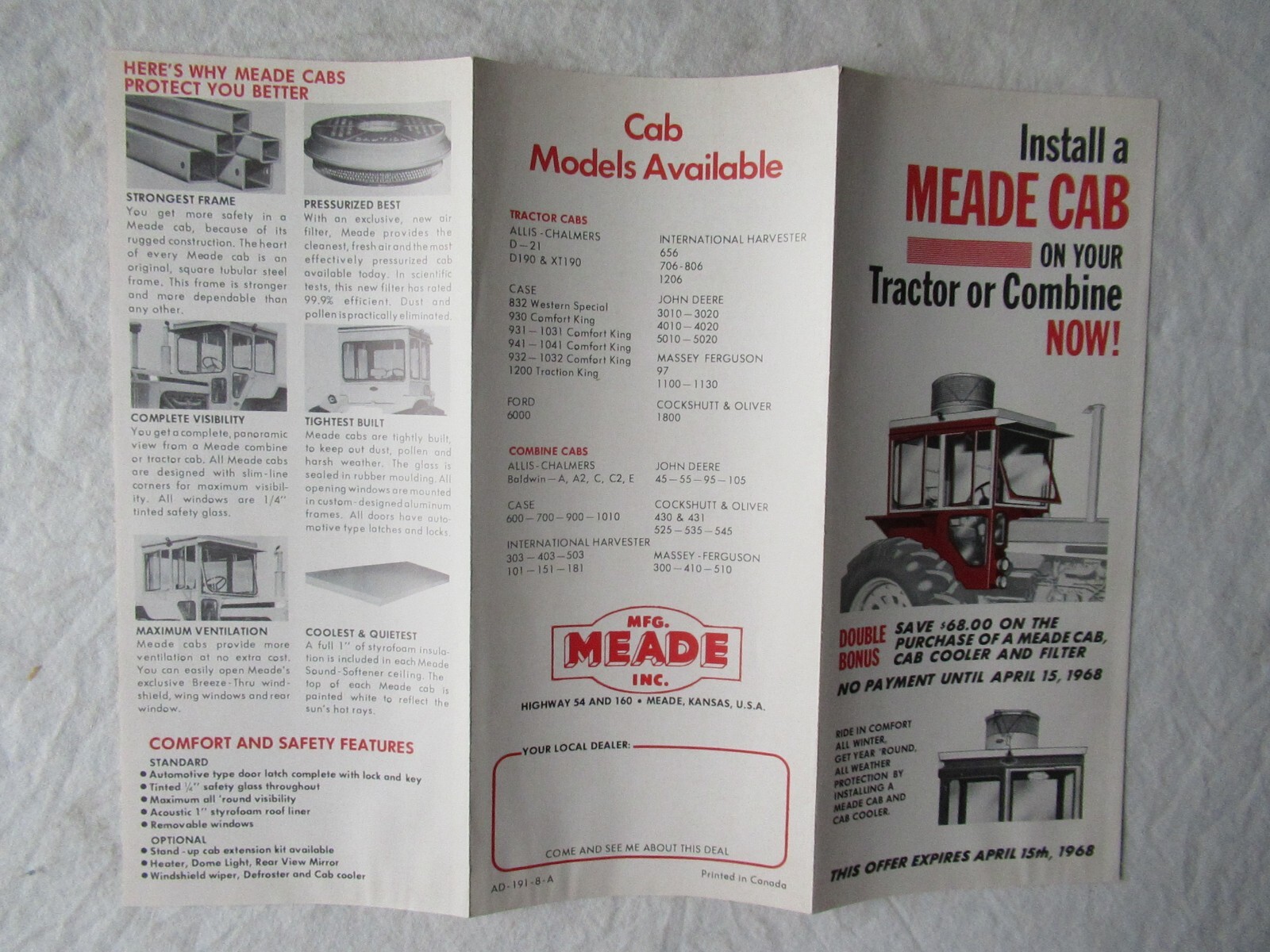 Tractor Cab Brochure John Deere 4020 Farmall 1206 Case 930 Oliver 1800 MF 1130