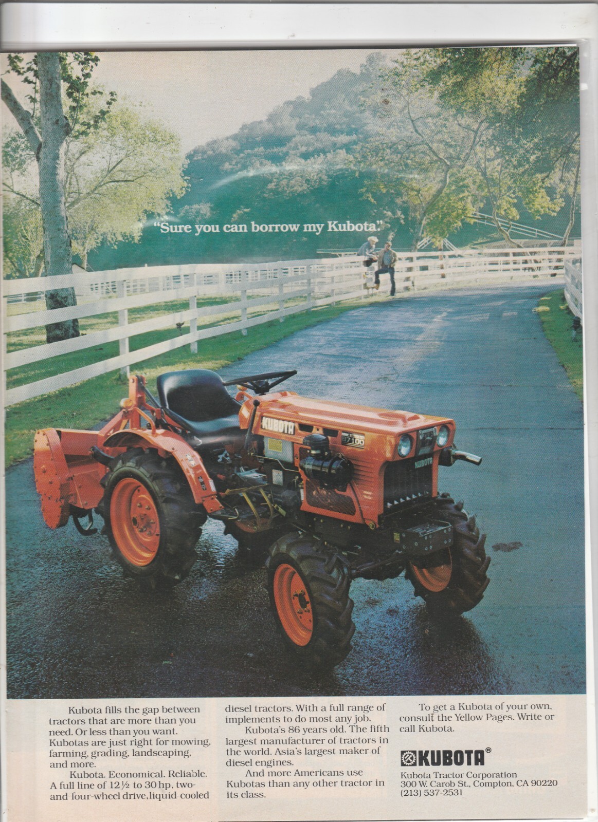 Original 1977 Kubota Tractor Magazine Ad “Sure You Can Borrow My Kubota”