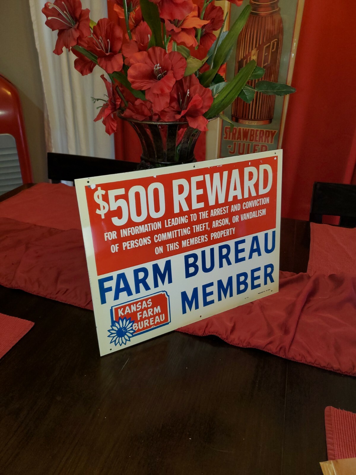 $500 Reward Kansas Farm Bureau METAL SIGN 16 In X 12 In