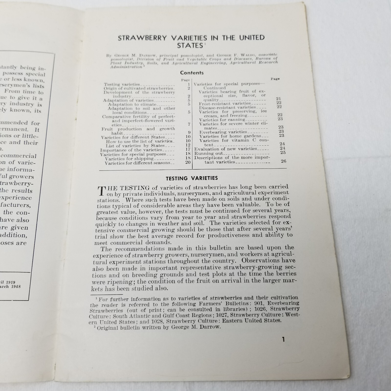Strawberry Varieties USA 1948 Farmers’ Bulletin Booklet 1043 USDA Photos Charts