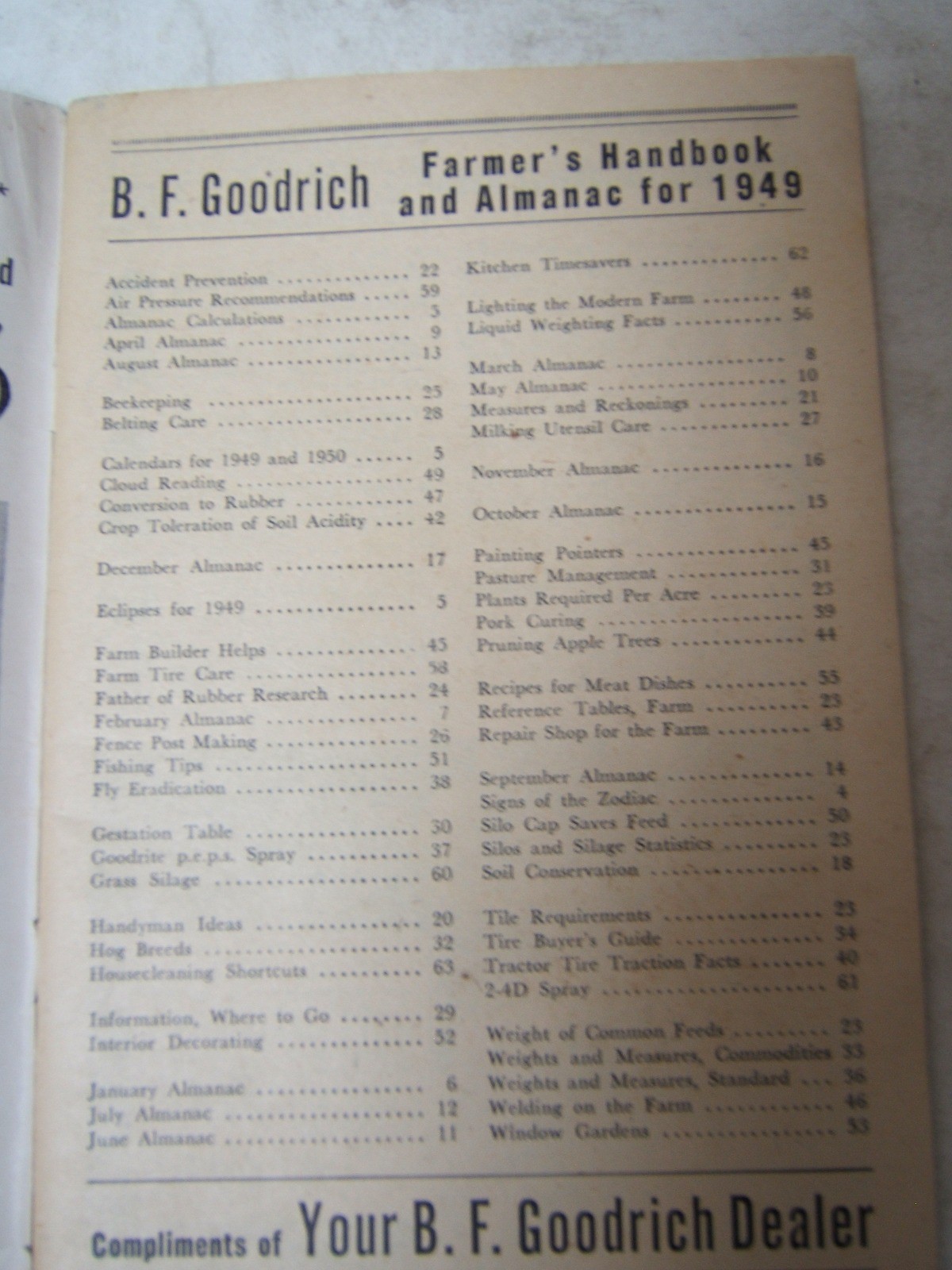 B F Goodrich Farmer’s Handbook and Almanac 1949 Good Condition