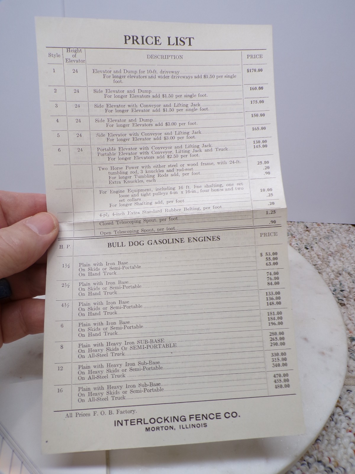 1912 Meyer’s Upright stationary Elevators-Gas Engines Catalog-Prices Morton ILL