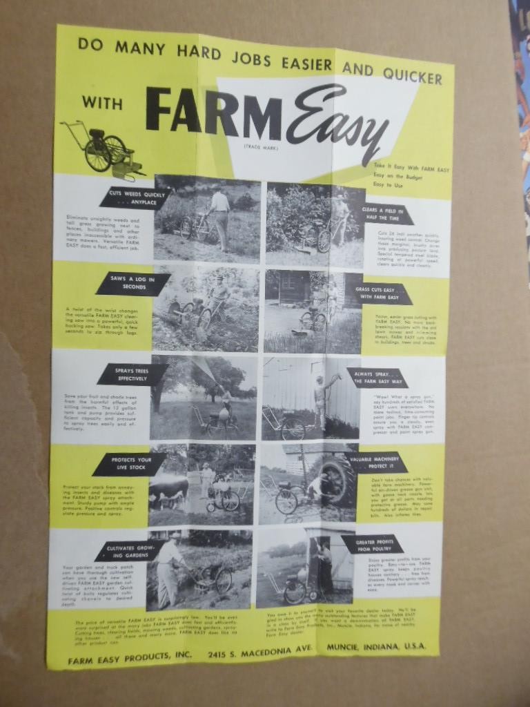 c.1950 Farm Easy Products Garden Tractor Catalog Brochure Muncie Indiana Vintage