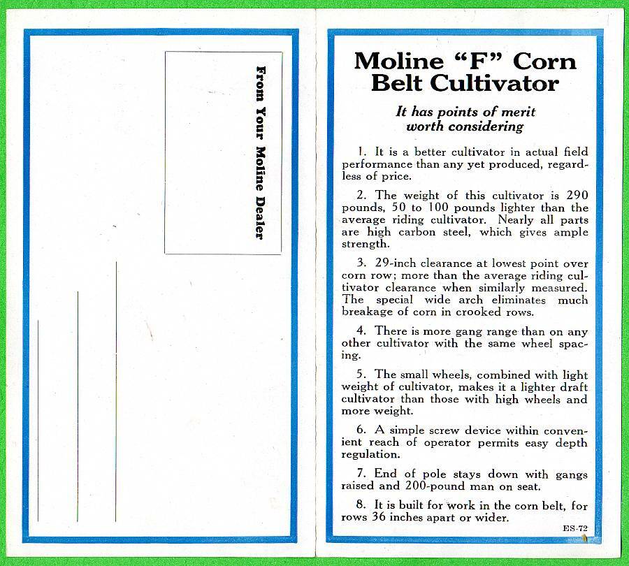 1920’s MOLINE Implement-Plow Co Corn Cultivator Flyer, Mailer, Brochure Vintage