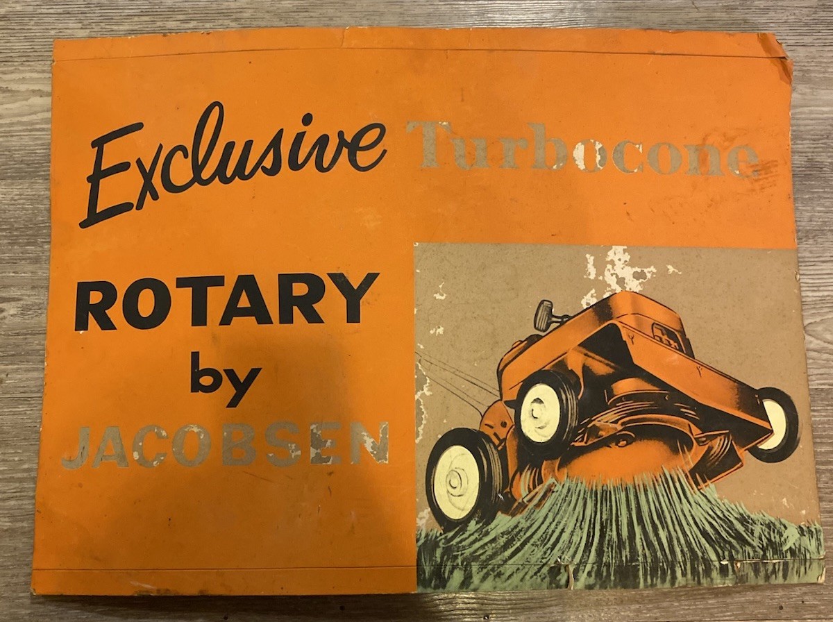 Vintage Jacobsen Mower Turbocone Rotary Advertising Sign Orange Black 24″ x 17″