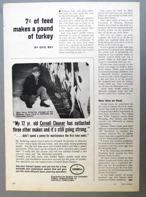 Original 1963 Feed Ad Photo featuring Henry Kettering Neffsville Pennsylvania