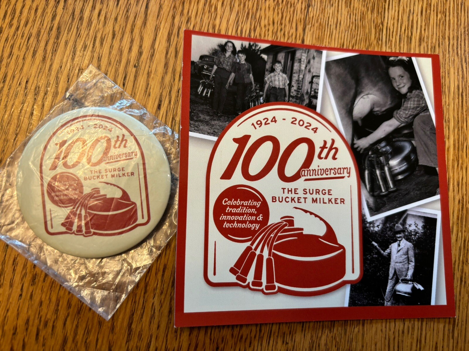 NEW -1924 -2024 100 YEAR ANNIVERSARY MAGNET & PIN -SURGE-MILKER BUCKET -4″ x 4″