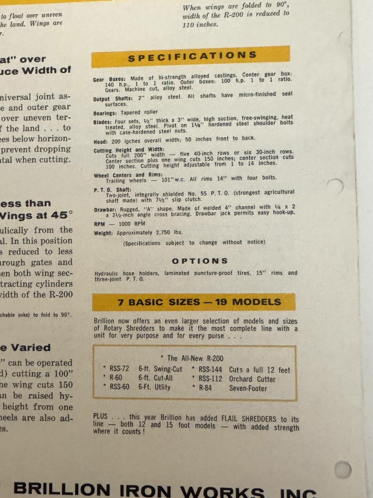 Vintage 1967 Brillion 200″ Rotary Shredder Farm Tool 2-page Sales Brochure