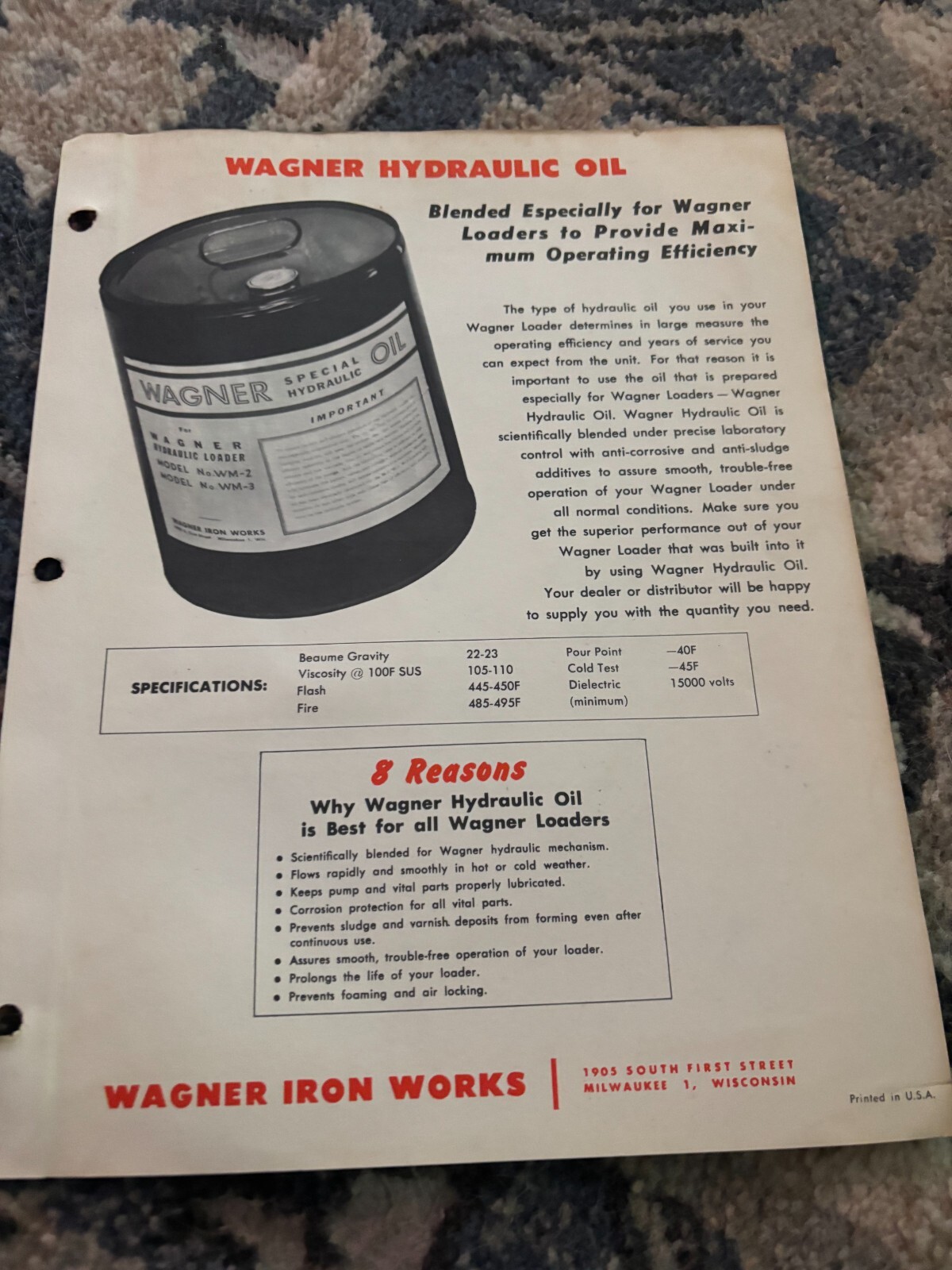 Wagner Loader Hydraulic Oil Brochure FCCA25