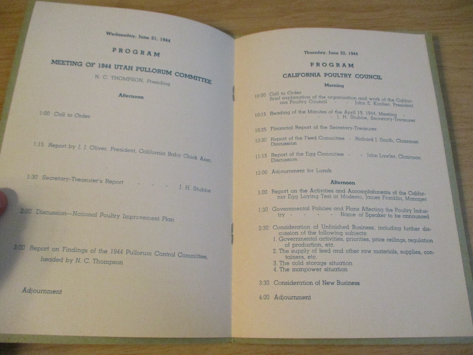 VTG 1944 WWII Era ‘PROGRAM’~California TURKEY/Poultry/CHICK~”HOTEL FRESNO”~
