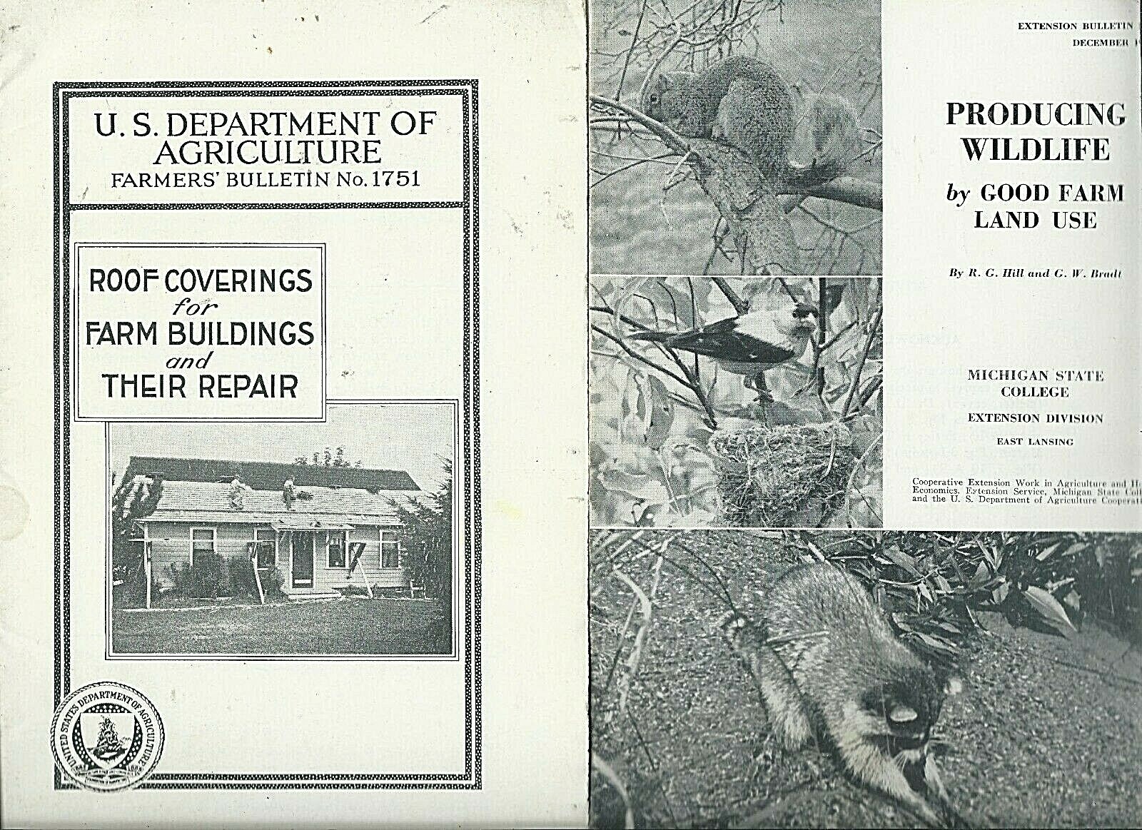 TWO old booklets USDA farming FARM BUILDINGS ROOFS & PRODUCING WILDLIFE Michigan