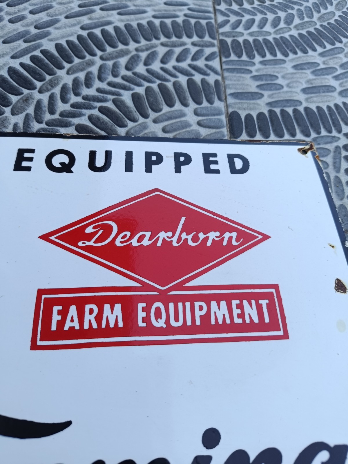 Rare Antique Not porcelain Vintage Model FORD Dearborn Painted PLATE Sign Farm