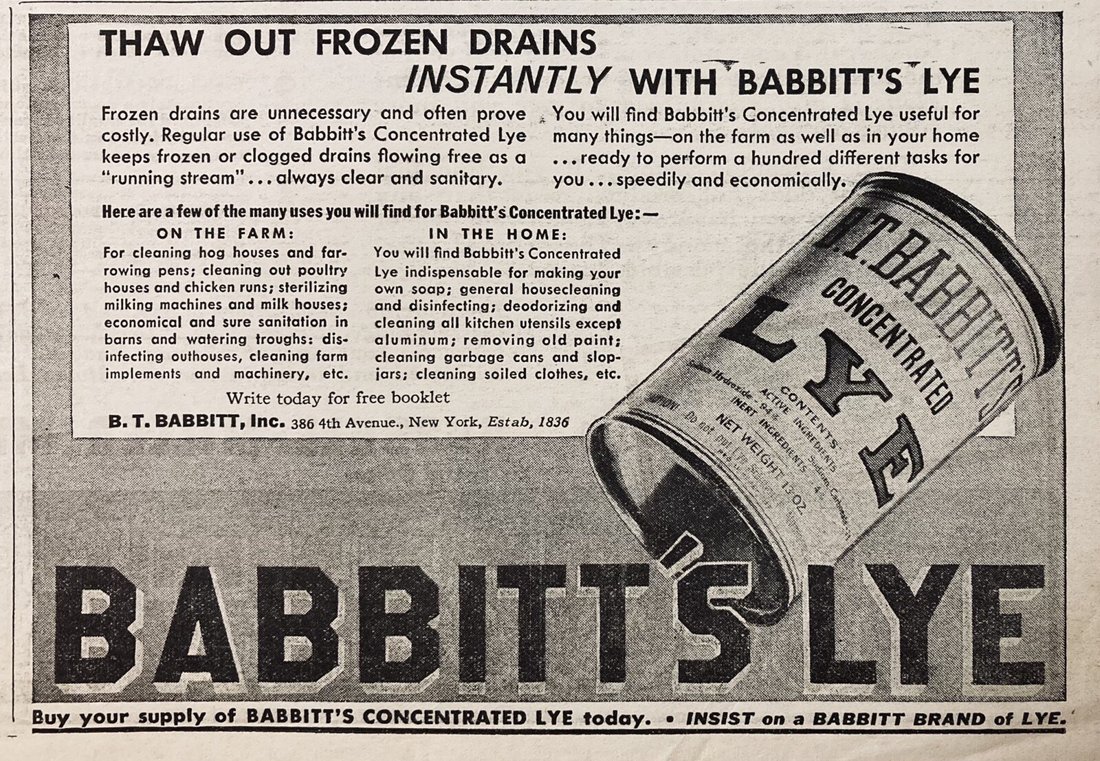 1934 AD.(XH58)~B.T. BABBITT CO. NYC. BABBITT’S CONCENTRATED FORMULA