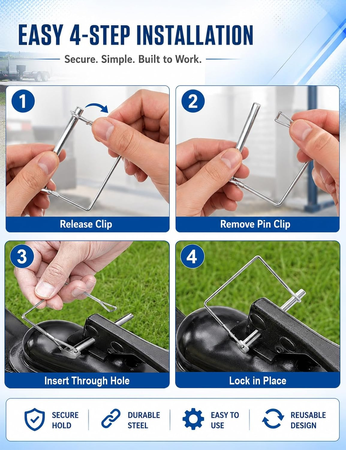 5 Pack Square Trailer Pin 1/4 Inch X 2-3/4 Inch, Heavy Duty Shaft Locking Pin, C