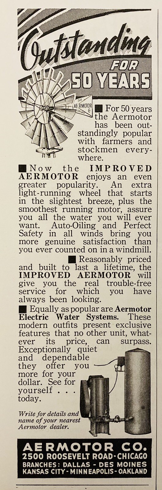 1937 AD.(XH81)~AEROMOTOR CO. CHICAGO. WINDMILL WATER SYSTEMS