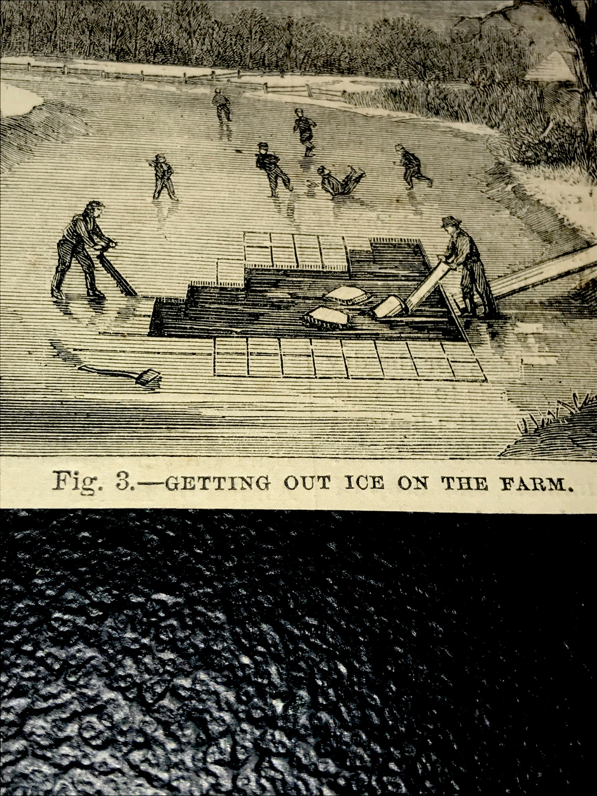 ORIGINAL 1872 GETTING OUT ICE ON THE FARM Engraving Advertising