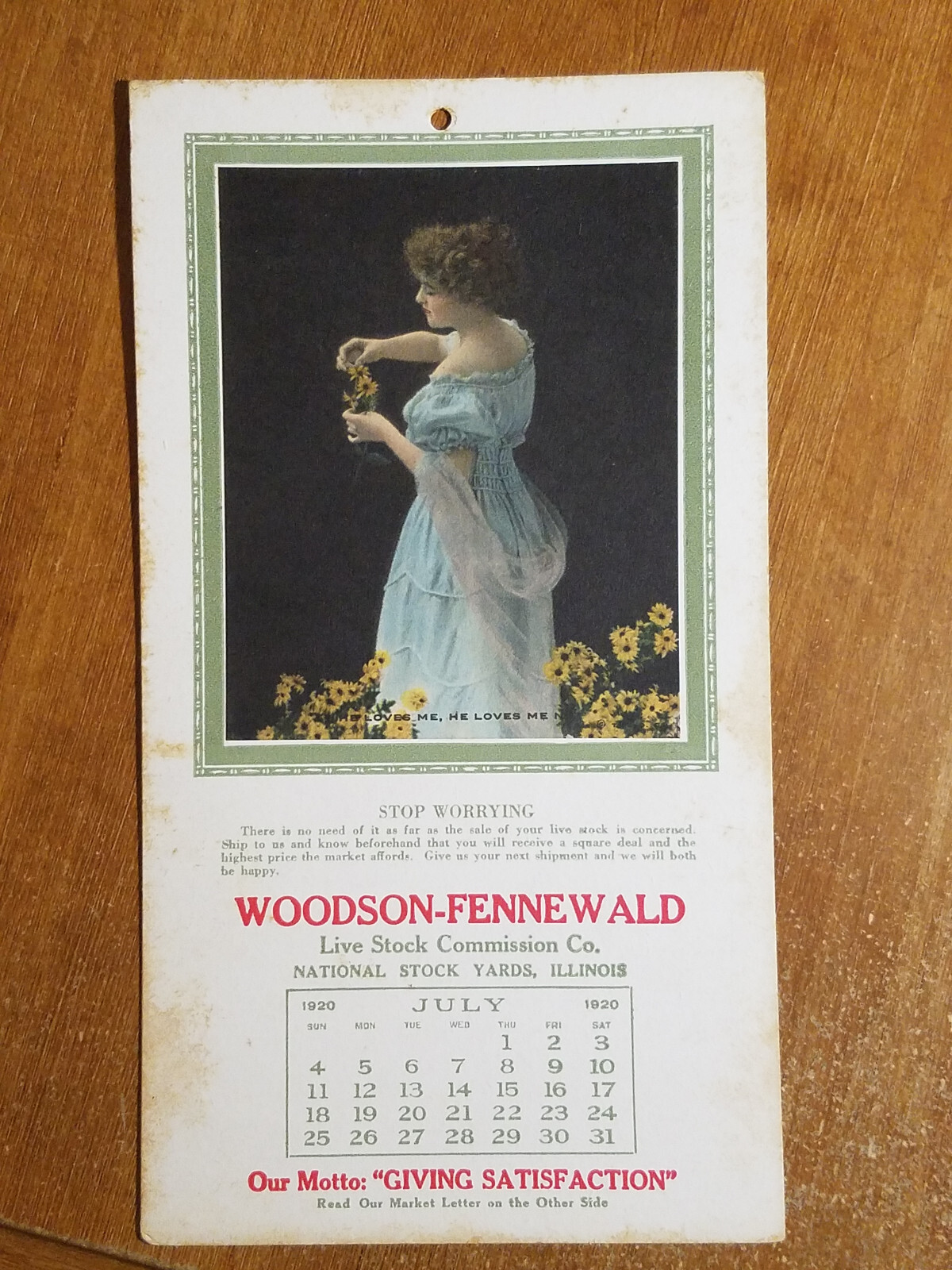 1920 Calendar, Woodson-Fennewald National Stock Yards, Illinois
