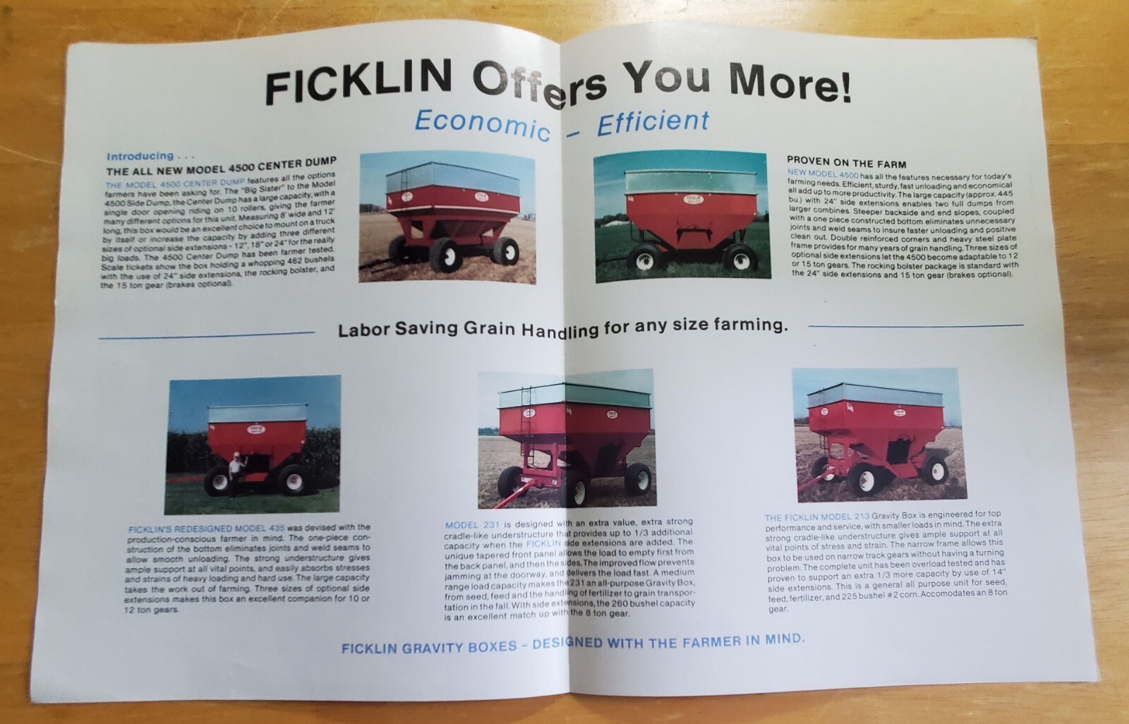 Ficklin Gravity Boxes Models 4500 435 231 213 Sales Pamphlet Brochure Specs