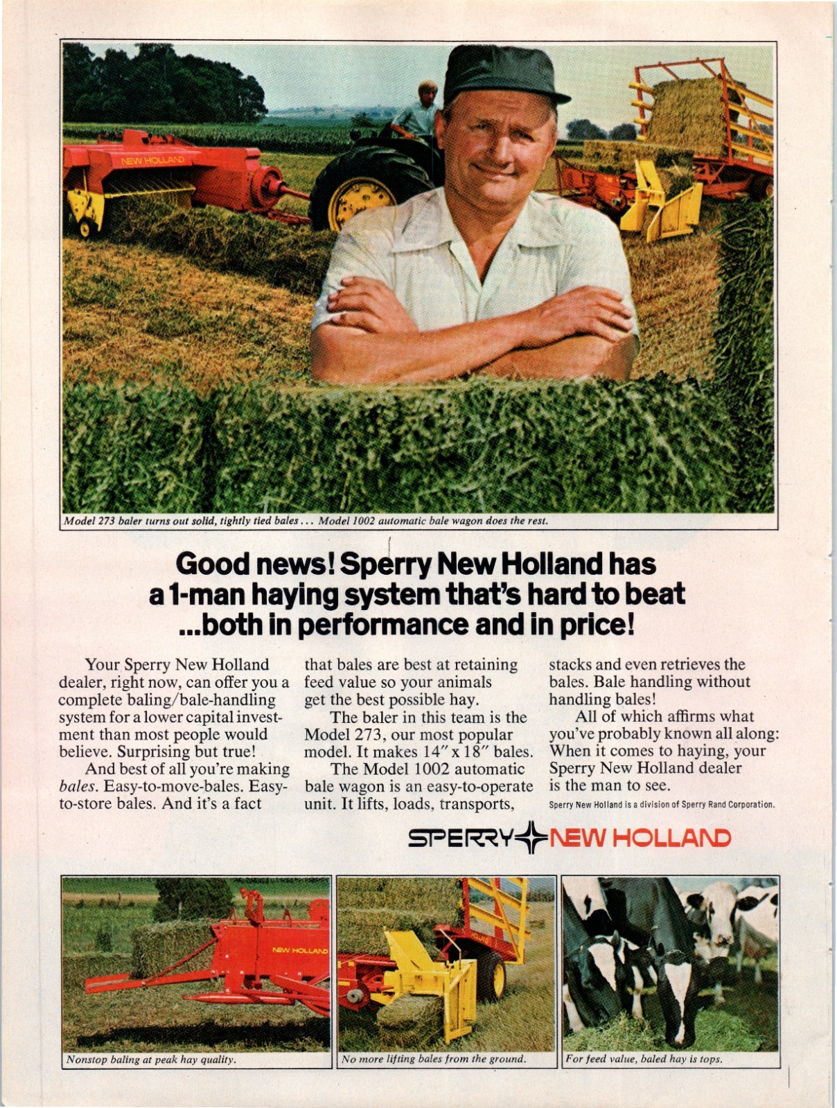 1974 Sperry New Holland 273 Hay Baler 1002 Bale Wagon Vintage 70’s Print Ad
