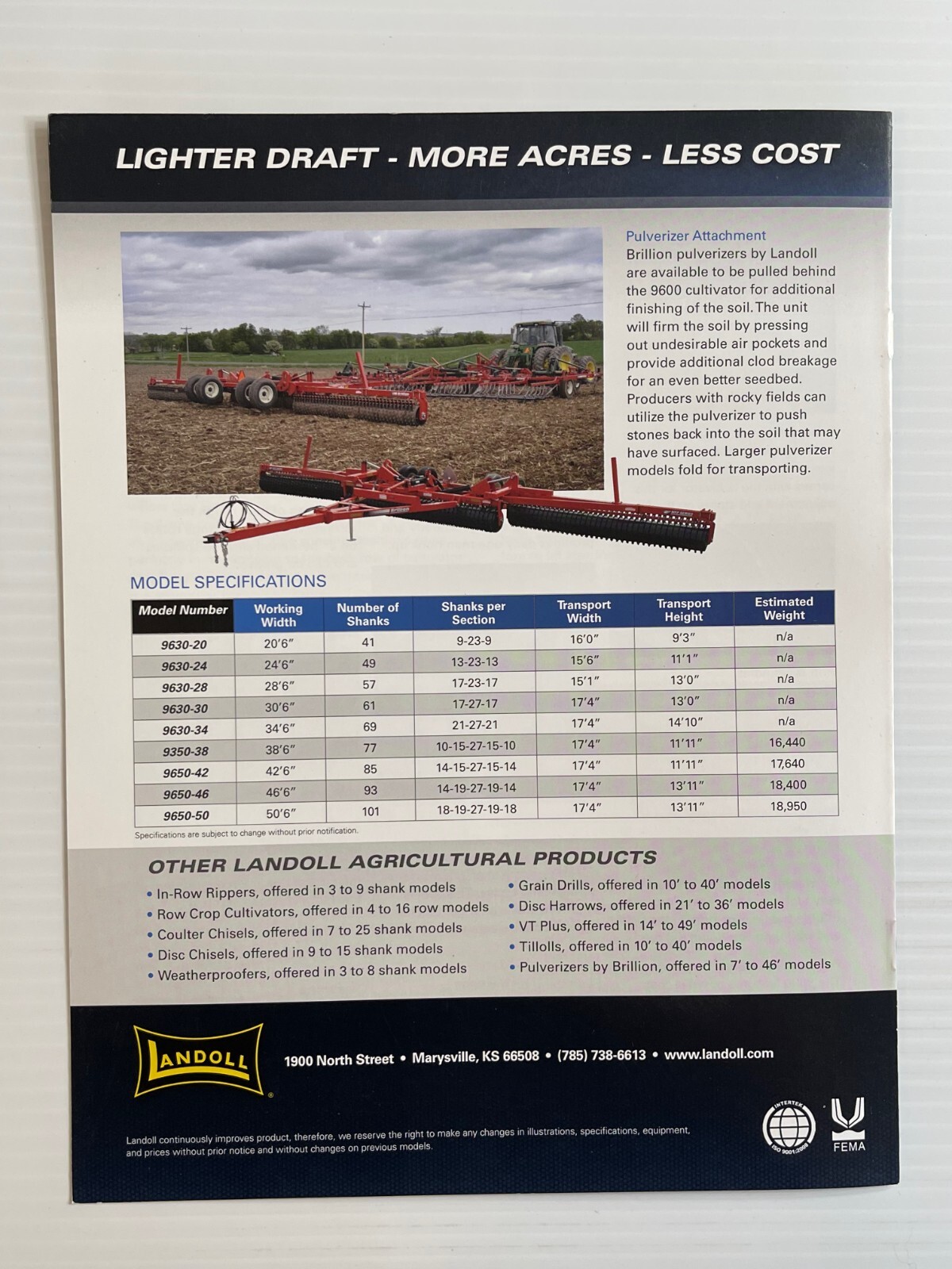 Landoll – 9600 Field Cultivator – Sales Brochure *Original 2010s Brochure*