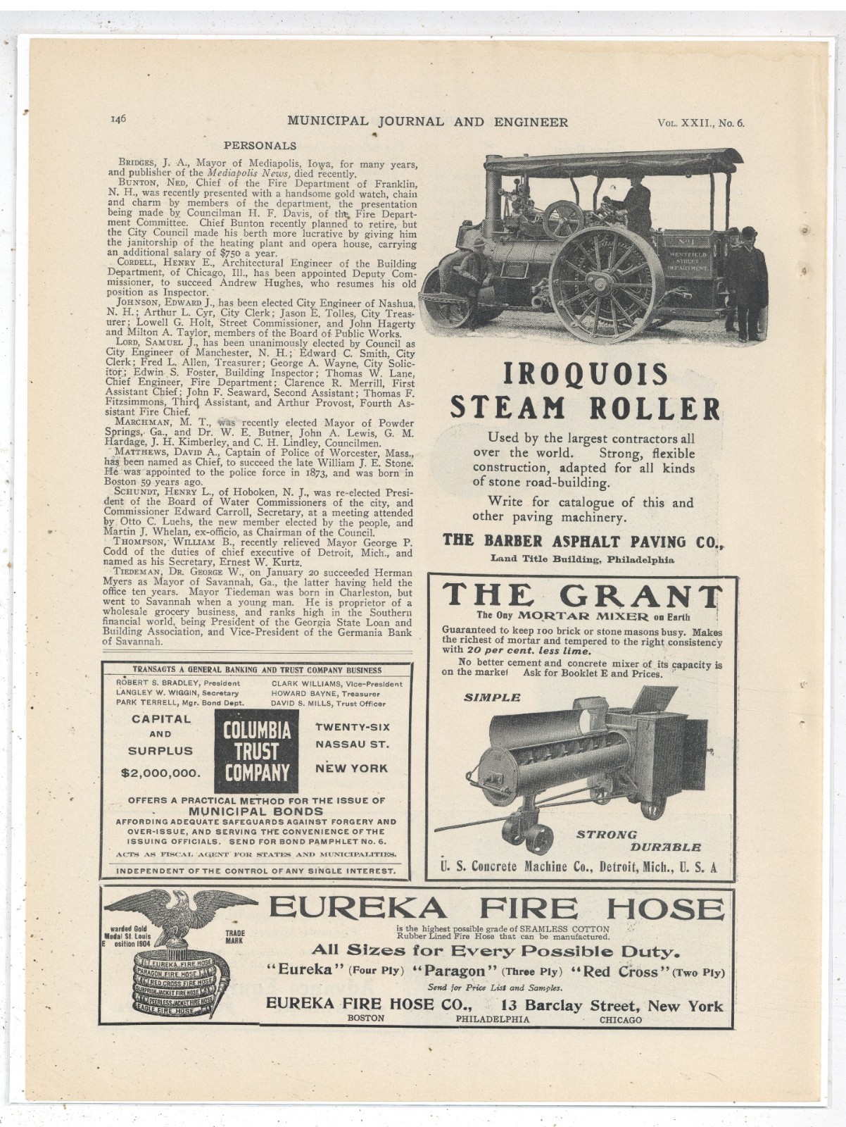 1916 Barber Asphalt Paving Philadelphia Ad:: Iroquois WESTFIELD PA Steam Roller
