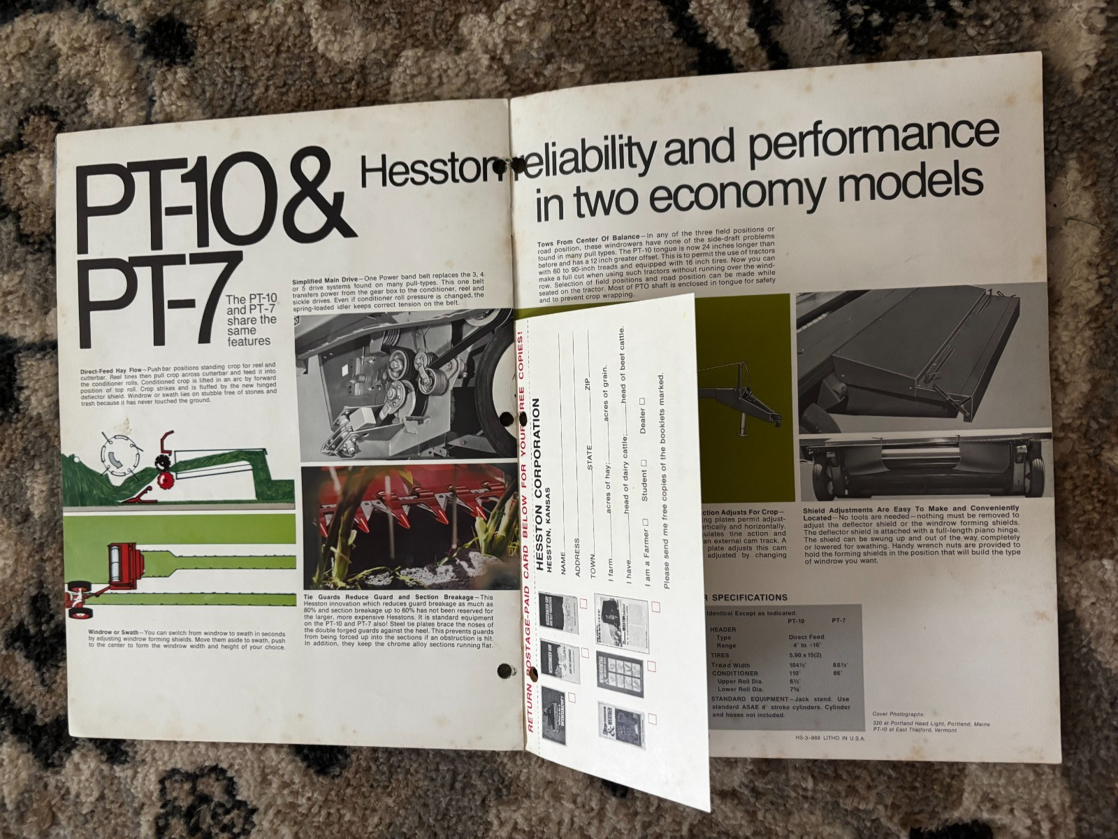 Hesston 320 PT-10 PT-7 Windrowers For 1969 Brochure DCPA26