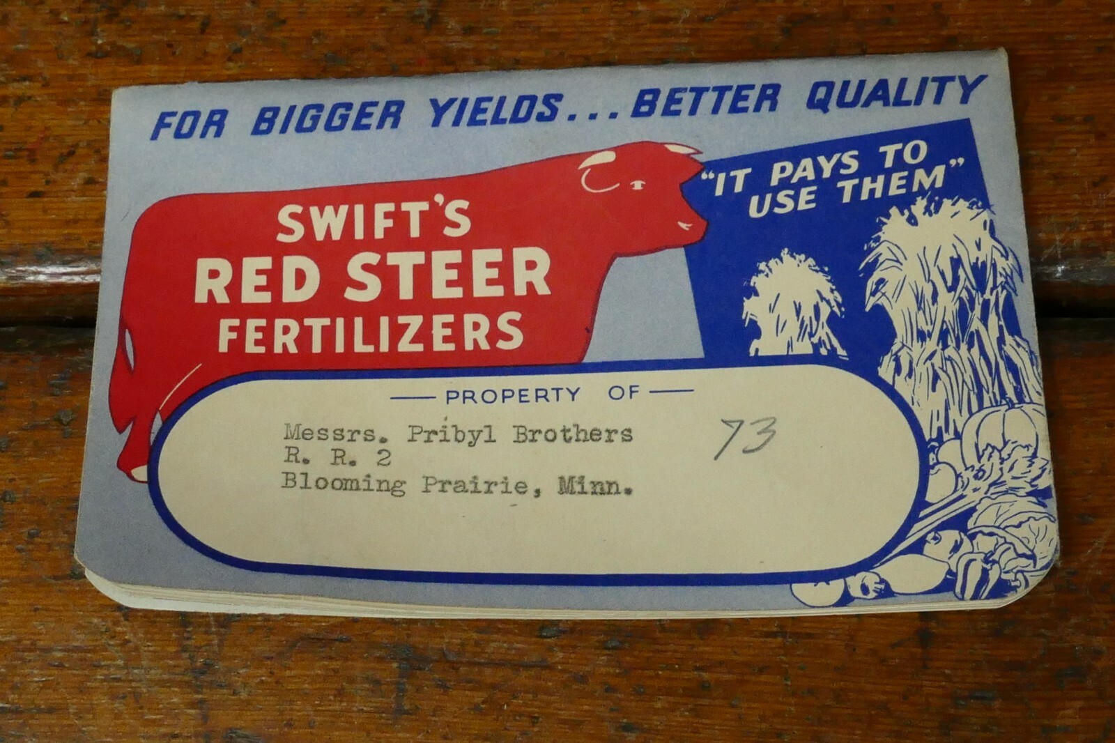 Vintage 1940 Swift’s Red Steer Brand Fertilizers Advertising Memo Book Notepad
