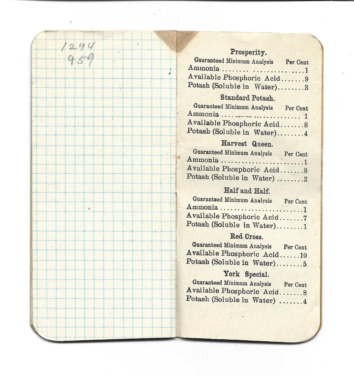 Vintage Old Notebook DEMP WOLF’S FERTILIZERS of York Chemical Works Pennsylvania