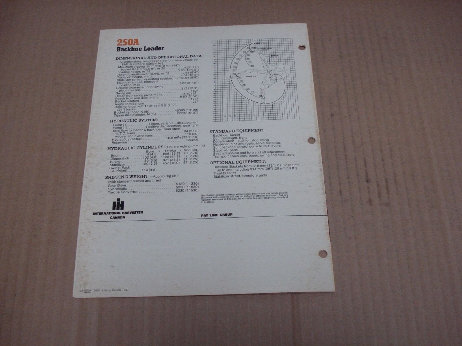 International 250A Backhoe Loader Specifications Brochure