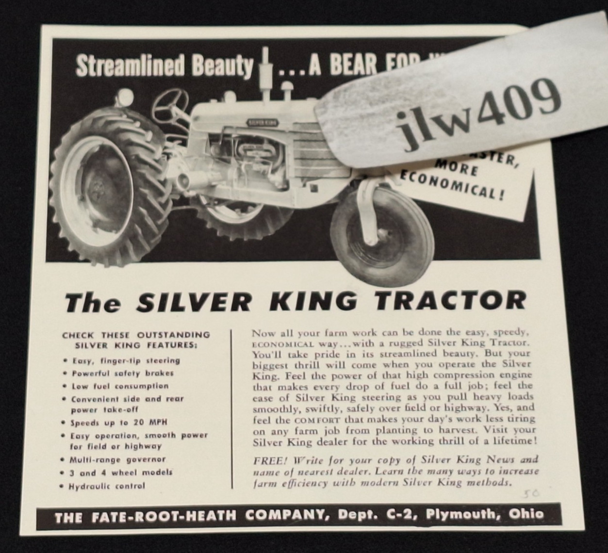1950 SILVER KING TRACTOR Original Print Ad Magazine Ad 5.5″X6″