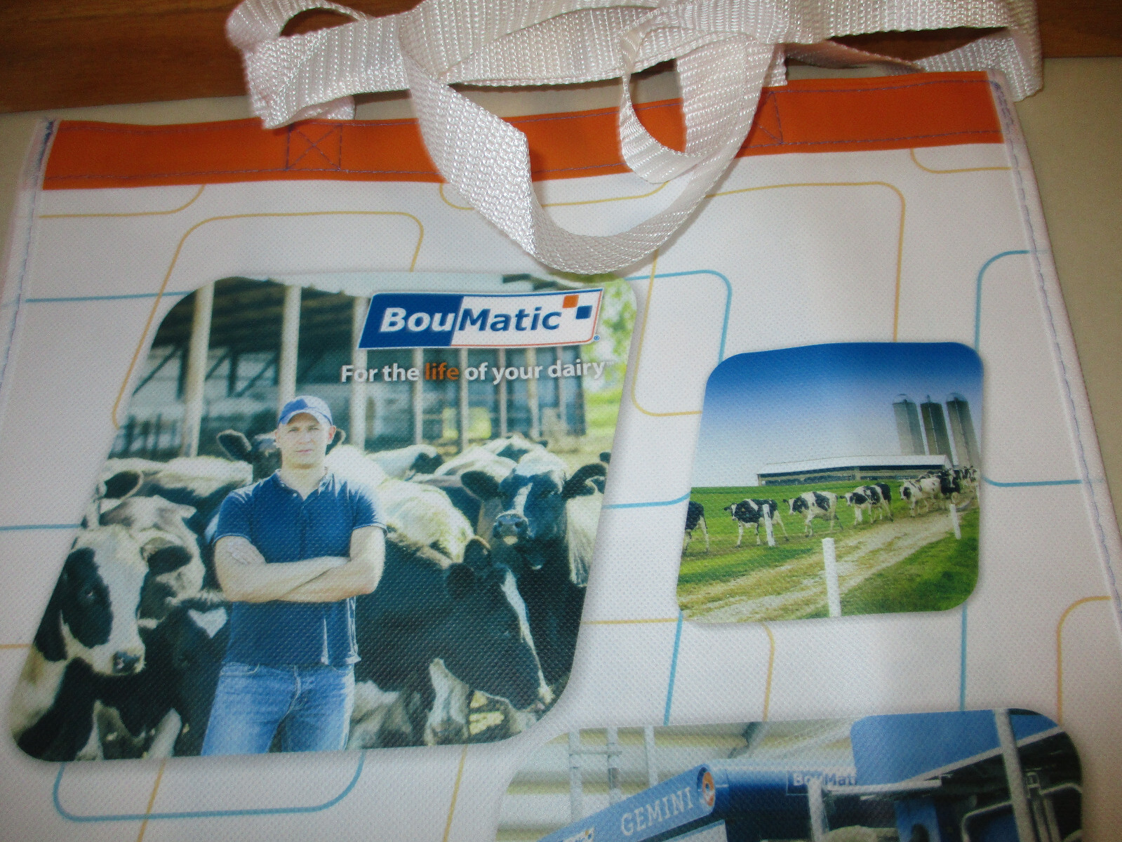 2 BOUMATIC DAIRY Shopping Bag Lot 13.5″x13.75″ (Orange/Blue) XCALIBUR 360EX 2.0