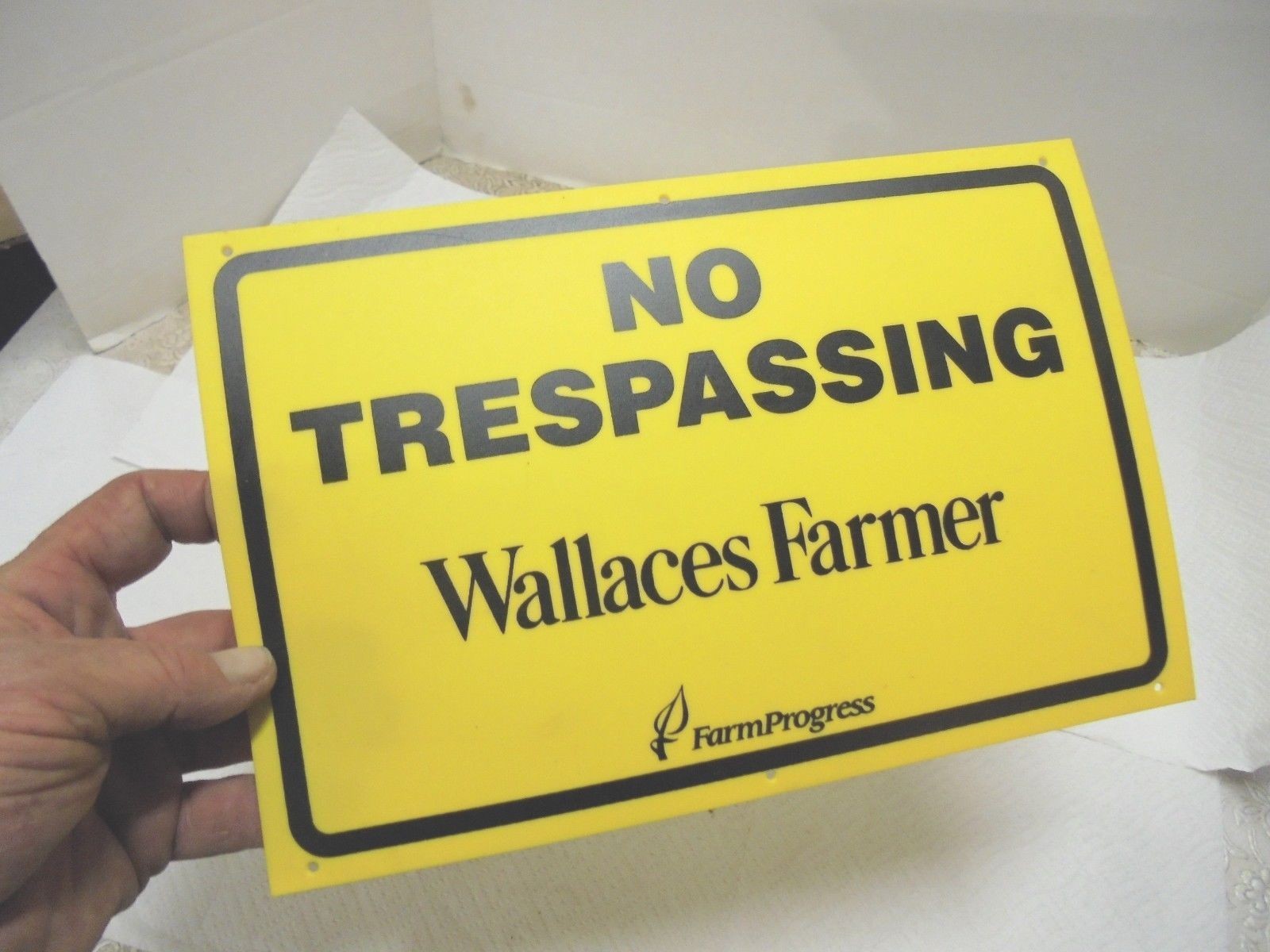 plastic sign no trespassing wallaces farmer progress #3