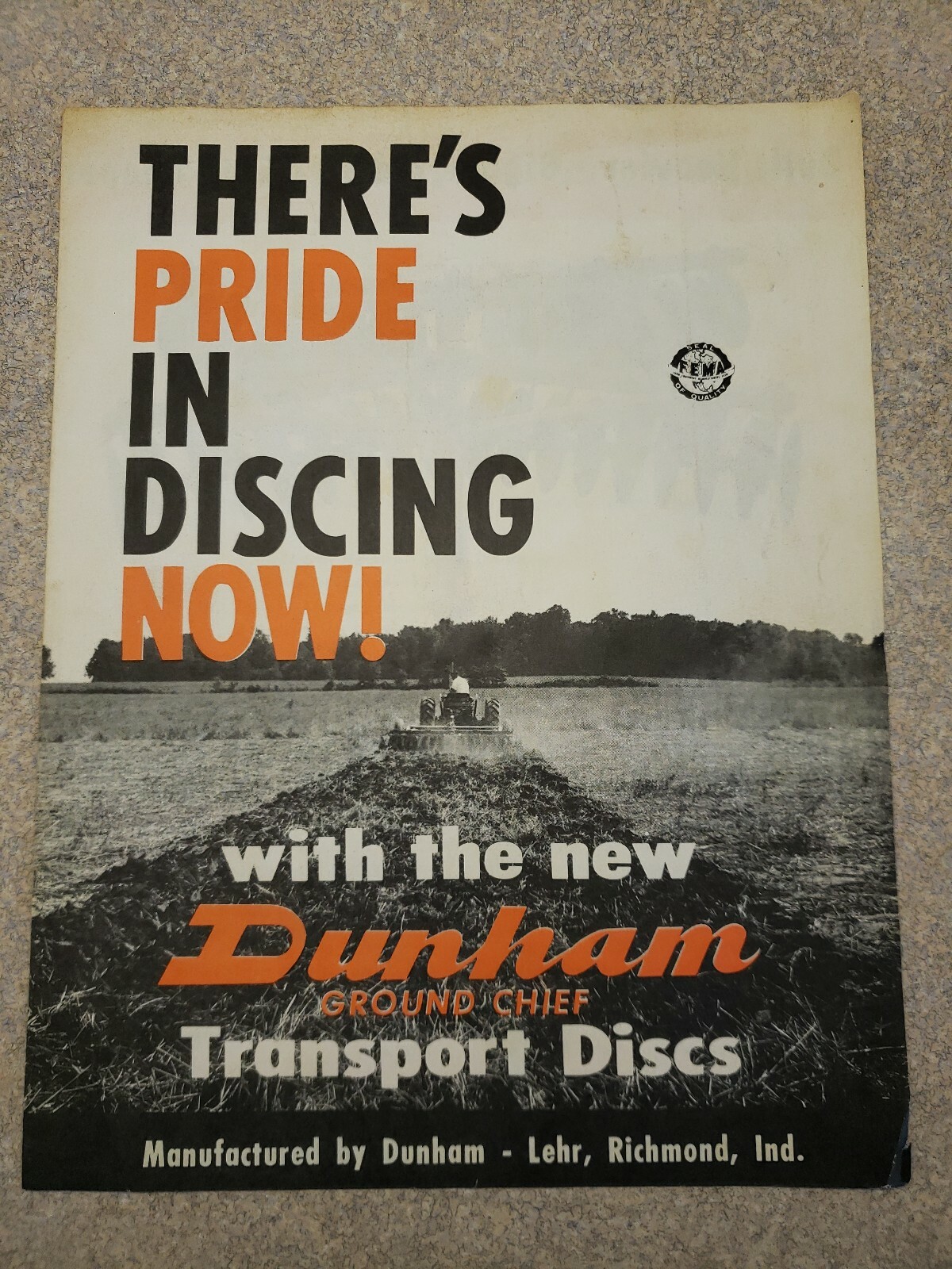 Old 1950s Dunham Ground Chief Transport Discs Farm Equipment Sales Brochure