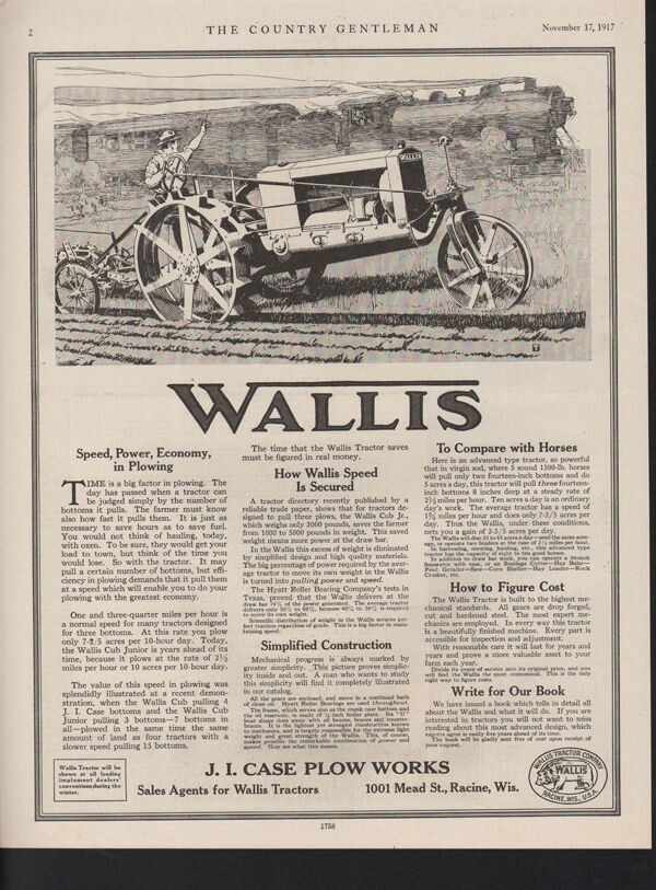 1917 WALLIS CASE TRACTOR PLOW ST RACINE AGRICULTURE FARMING TRAIN 16974