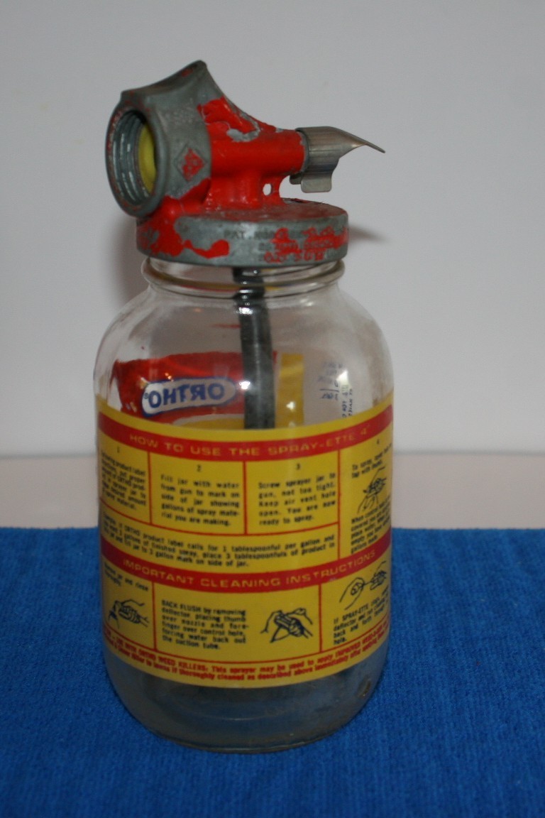 Vintage Ortho Lawn Sprayer Spray-ette 4 Glass Jar Metal Lid 8″ Instruction