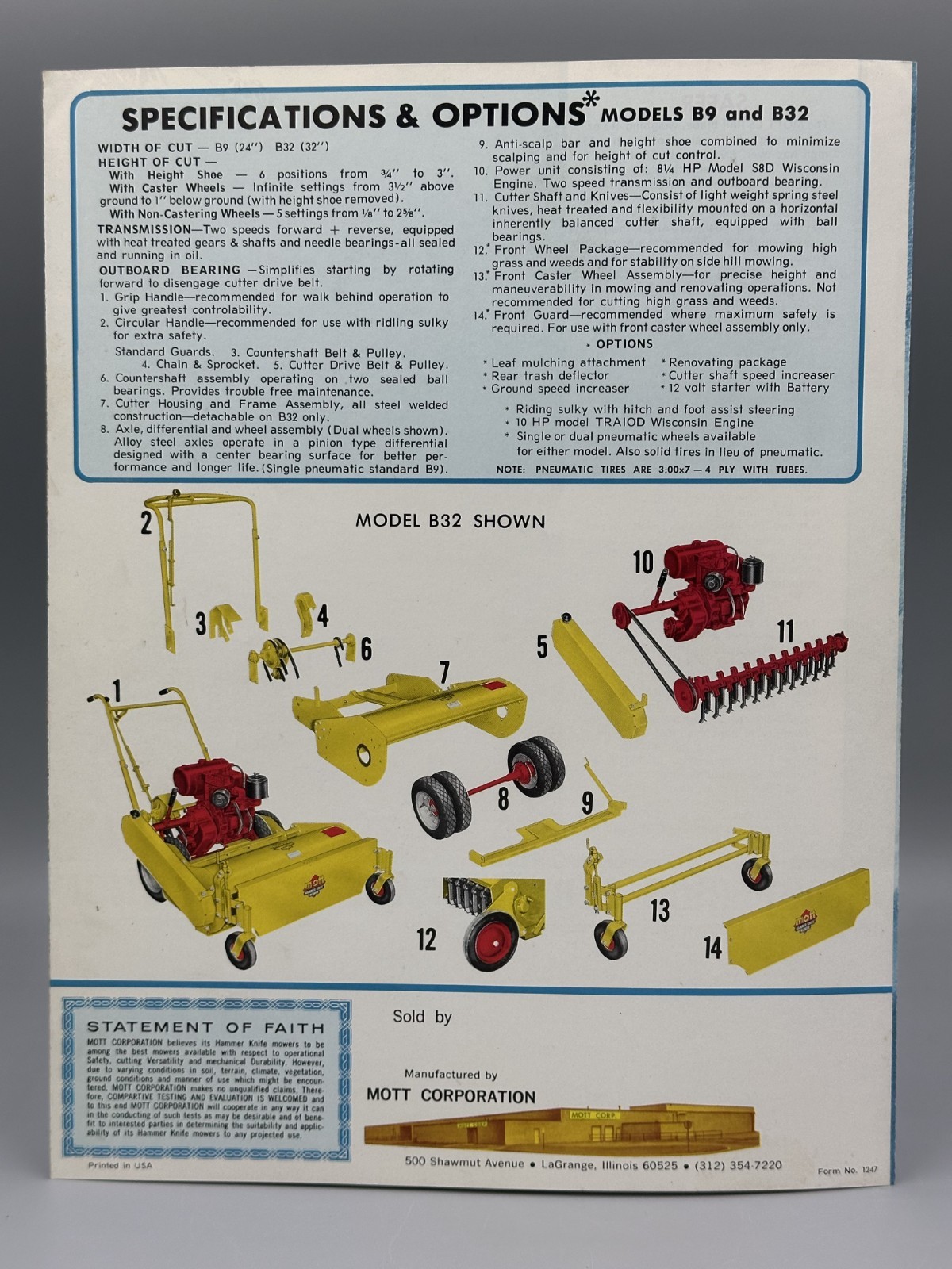 1970s MOTT Hammer Knife MOWERS Farm Advertising Brochure Vintage