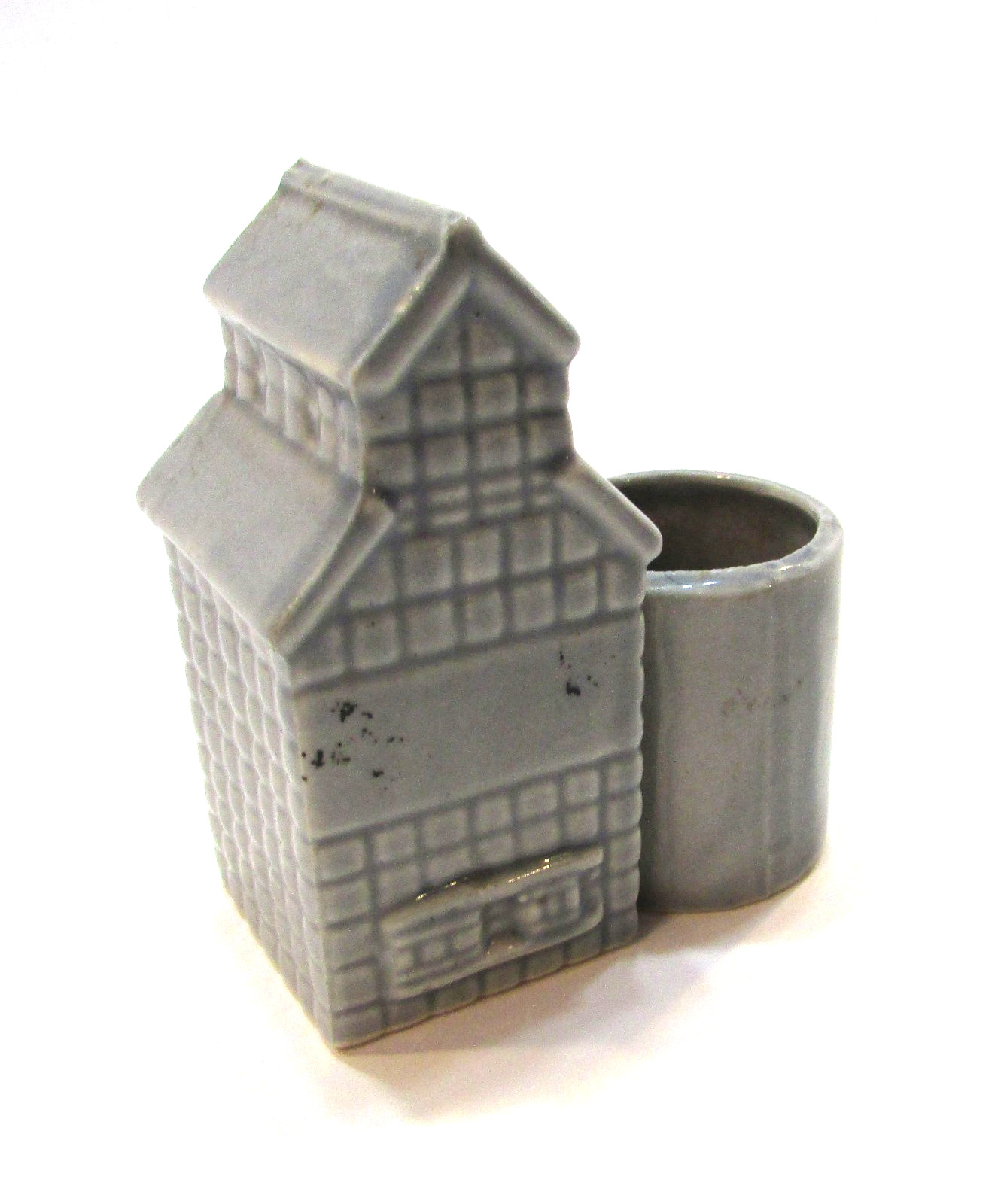 Vintage Grain Elevator Building Warco Japan Gray Ceramic 3″ Toothpick Holder