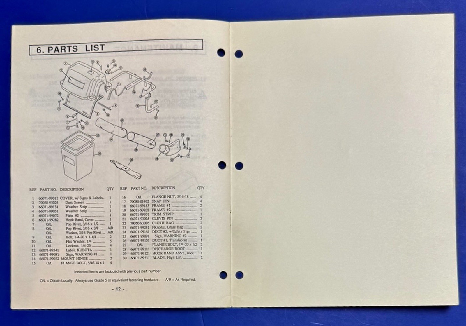 KUBOTA Operator’s Manual Model T3014 Grass Catcher